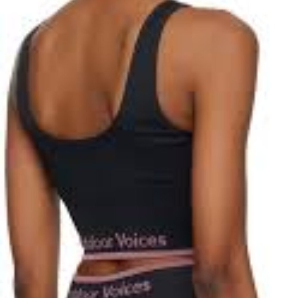 Outdoor Voices Seamless Rib Longline Bra in Black & Pink/Size L